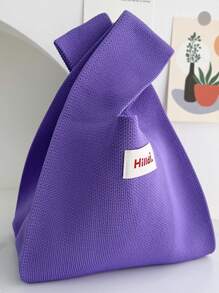 1 件紫色鏤空針織鉤針休閒手提包/手腕包女式,輕便,可折疊,透氣,適合日常、度假、學校和工作全年使用