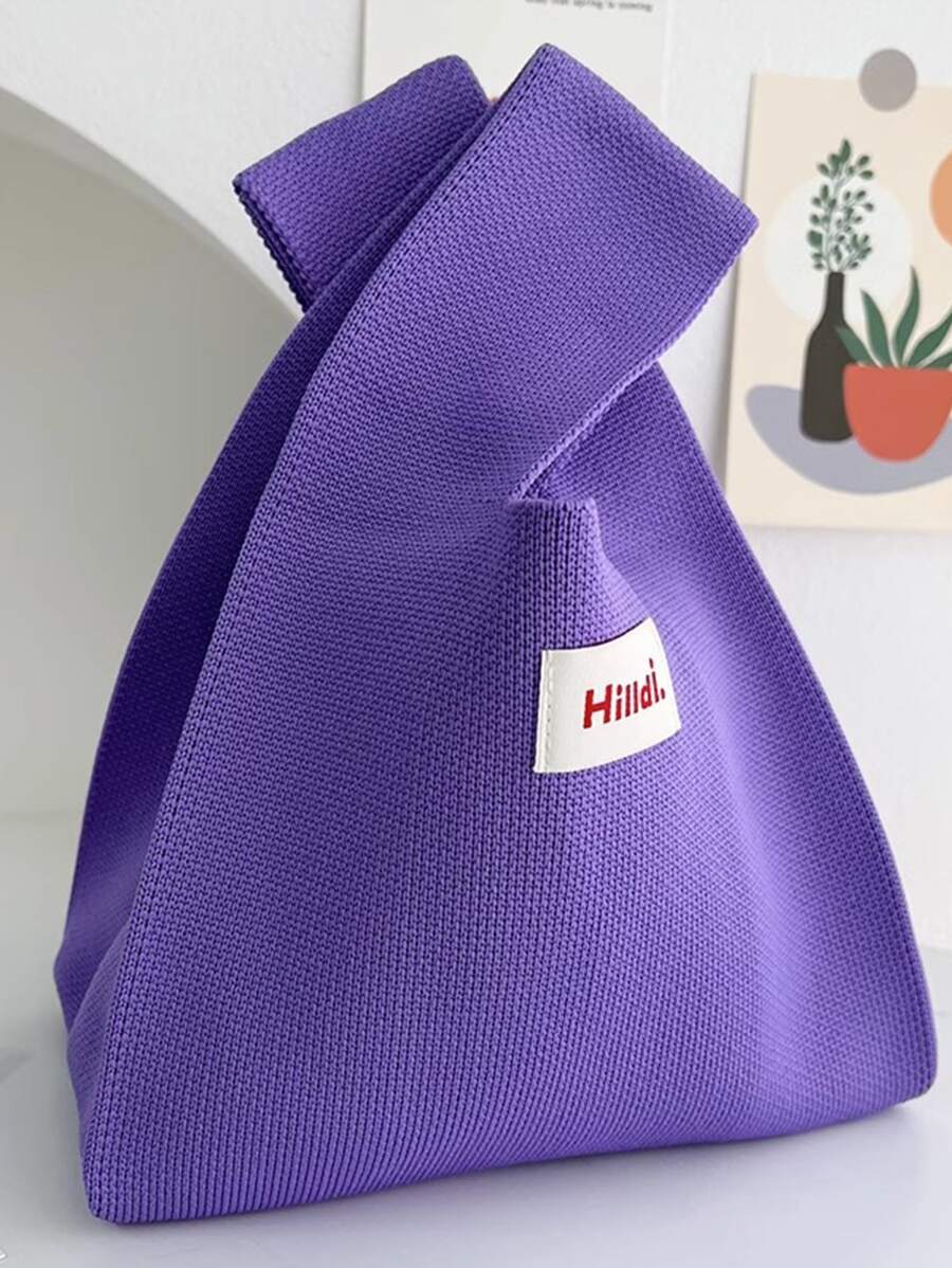 1 件紫色鏤空針織鉤針休閒手提包/手腕包女式,輕便,可折疊,透氣,適合日常、度假、學校和工作全年使用