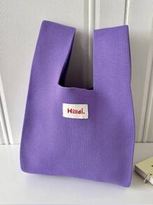 1 件紫色鏤空針織鉤針休閒手提包/手腕包女式,輕便,可折疊,透氣,適合日常、度假、學校和工作全年使用