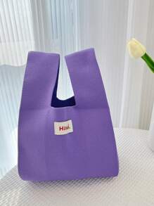 1 件紫色鏤空針織鉤針休閒手提包/手腕包女式,輕便,可折疊,透氣,適合日常、度假、學校和工作全年使用