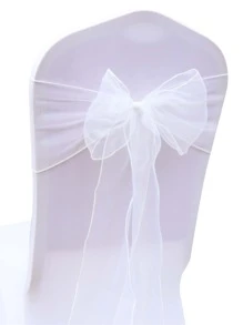 25入組白色蝴蝶結網紗椅帶，適用於家庭派對婚禮裝飾，DIY製作所需，採用網紗材質，寬度18cm，總長度275cm - 白色 - 查看 3