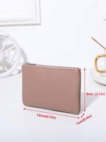 荔枝纹拉链超薄短卡钥匙收纳包热粉色女士商务休闲钱包迷你钱包男士钱包零钱包旅行钱包 - 杏色 - 查看 3