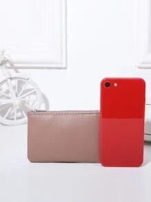 荔枝纹拉链超薄短卡钥匙收纳包热粉色女士商务休闲钱包迷你钱包男士钱包零钱包旅行钱包 - 杏色 - 查看 4