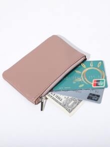 荔枝纹拉链超薄短卡钥匙收纳包热粉色女士商务休闲钱包迷你钱包男士钱包零钱包旅行钱包 - 杏色 - 查看 6