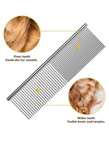 寵物用品銀色雙層密度直鋼梳,不銹鋼狗狗美容梳,適用於除結毛與挑毛 - 銀色 - 查看 3