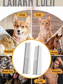 寵物用品銀色雙層密度直鋼梳,不銹鋼狗狗美容梳,適用於除結毛與挑毛 - 銀色 - 查看 7