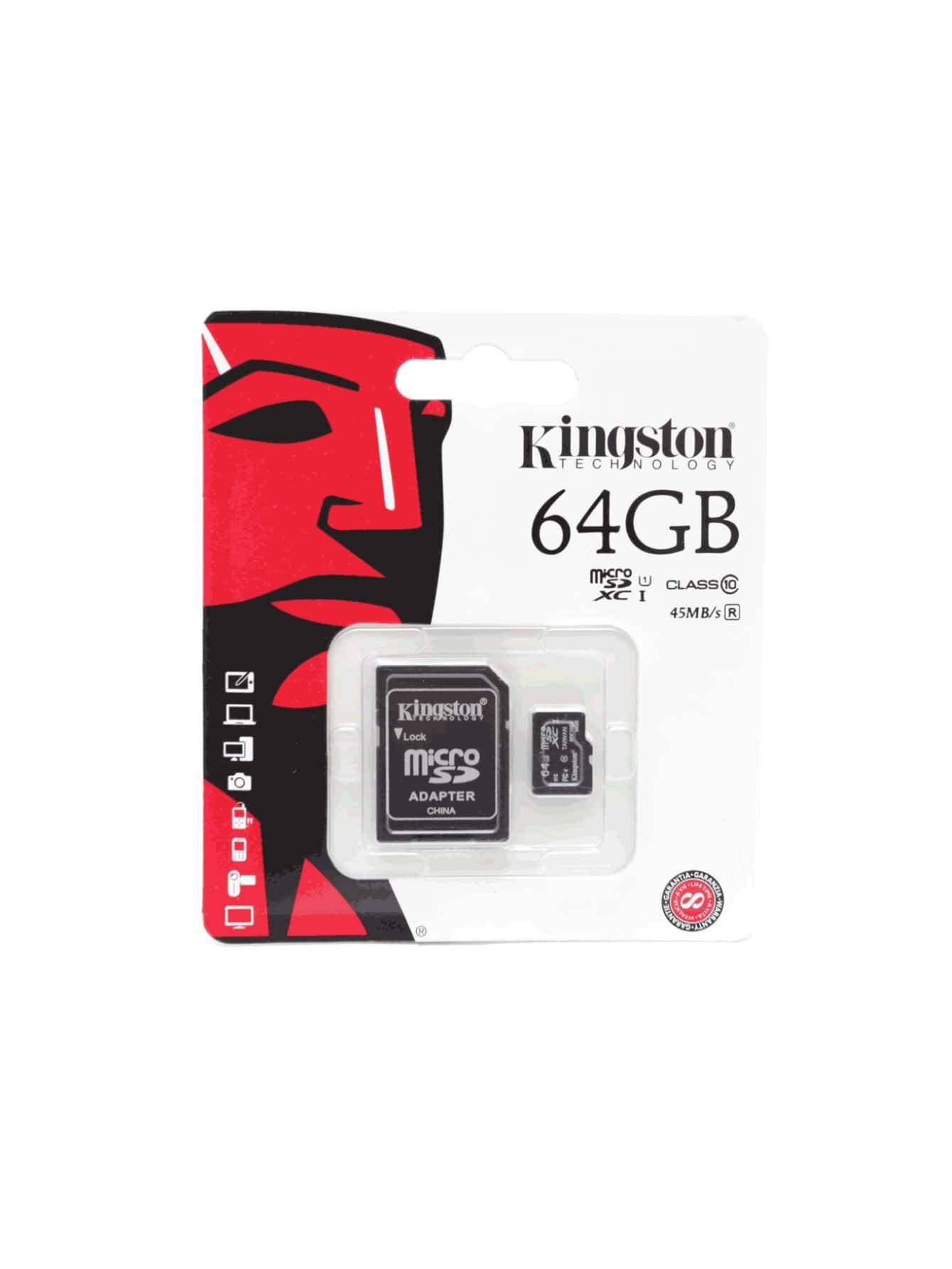 Memoria Micro SD 64GB con Adaptador Kingston SDCX10 / 64gb / SDXC / Clase 10 - Rojo y blanco - Ver 1