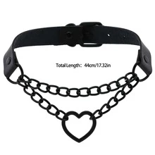 1入組時尚女性PU皮革翻領項鍊帶鏈子和心形墜飾