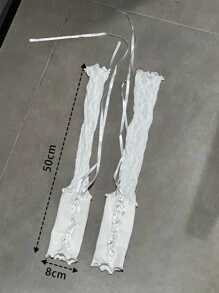 1 对女士白色蕾丝丝带防晒手套，适合芭蕾舞或派对情人节 - 白色 - 查看 6