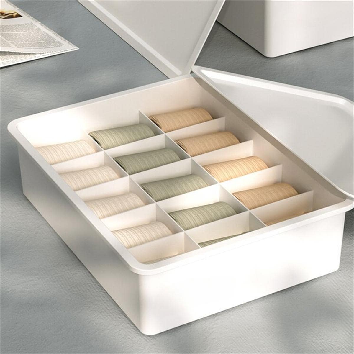 1 Set White Dustproof Sock Storage Boxes With Lid, Collapsible Drawer