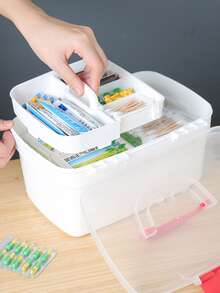1pc Portable Medicine Storage Box With Compartments, Simple Design Household Pill Container - White - View 4