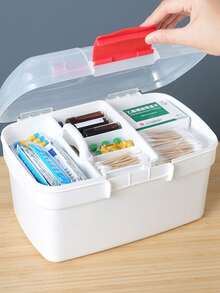 1pc Portable Medicine Storage Box With Compartments, Simple Design Household Pill Container - White - View 3