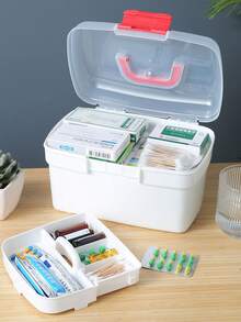 1pc Portable Medicine Storage Box With Compartments, Simple Design Household Pill Container - White - View 5