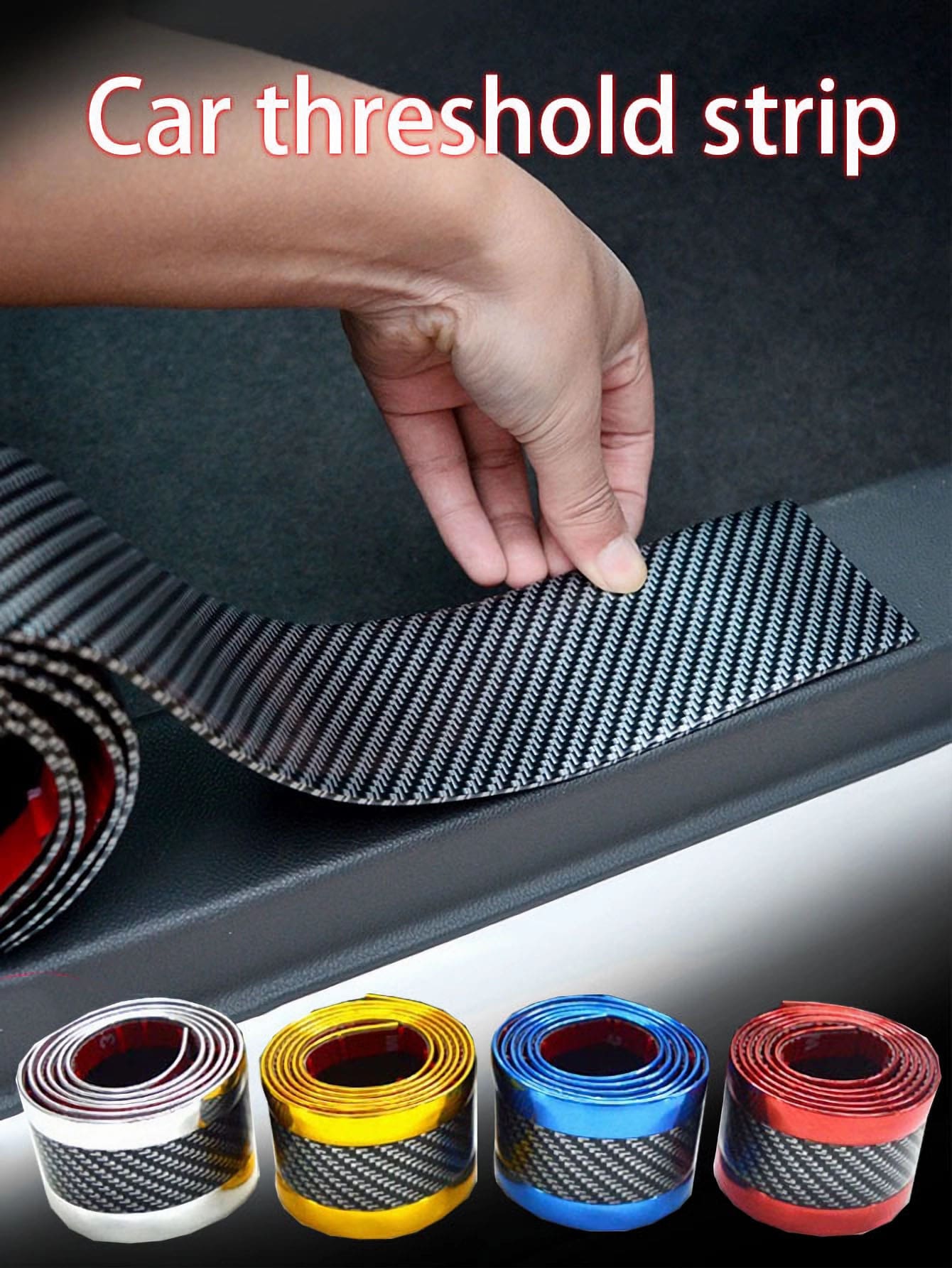 1pc 100cm*5cm Self Adhesive Carbon Fiber Pattern Car Door Sill Protector, Car Stickers For Scratch Prevention