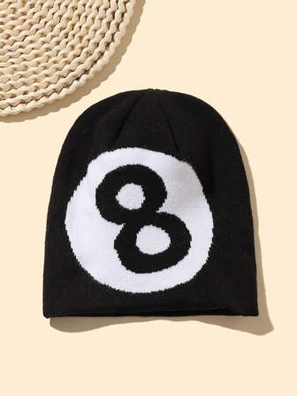 1pc Beanies Cap For Men, Knit Jacquard Letter 8 And Pompom Beanie Hat, Stylish And Warm In Early Autumn, Suitable For Daily Wear Street Fall Outfit