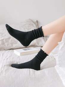 5 Pairs Women Black Novelty Cute Ruffled Frilly Ankle Crew Socks - Black - View 1