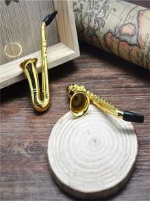 1 pieza Pipa con forma de saxofón de metal con rejilla, pipa de estilo mini trompeta de metal, regalo perfecto para fumadores - Dorado - Ver 5