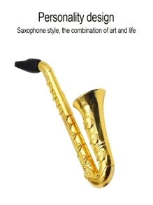 1 pieza Pipa con forma de saxofón de metal con rejilla, pipa de estilo mini trompeta de metal, regalo perfecto para fumadores - Dorado - Ver 6