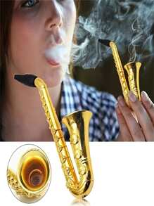 1 pieza Pipa con forma de saxofón de metal con rejilla, pipa de estilo mini trompeta de metal, regalo perfecto para fumadores - Dorado - Ver 11