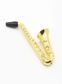 1 pieza Pipa con forma de saxofón de metal con rejilla, pipa de estilo mini trompeta de metal, regalo perfecto para fumadores - Dorado - Ver 3