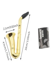 1 pieza Pipa con forma de saxofón de metal con rejilla, pipa de estilo mini trompeta de metal, regalo perfecto para fumadores - Dorado - Ver 4
