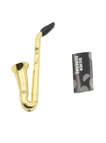 1 pieza Pipa con forma de saxofón de metal con rejilla, pipa de estilo mini trompeta de metal, regalo perfecto para fumadores - Dorado - Ver 8