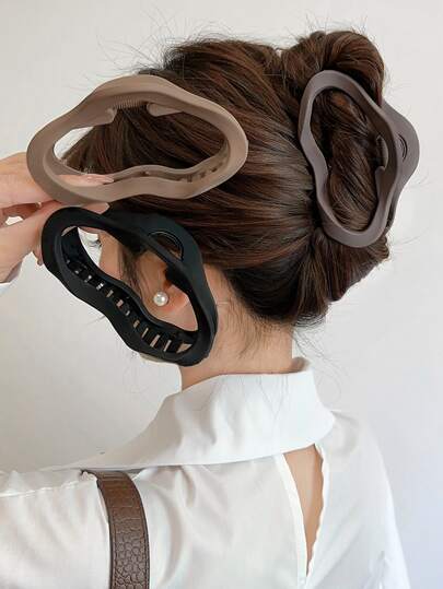 3 件女士简约风格纯色塑料发夹，适合日常使用，沐浴休闲发夹发夹发夹发夹秋冬发夹发饰，适合女士度假装扮