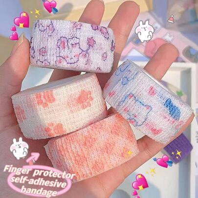 4入手寫畫畫膠帶手指套和自粘繃帶,適用於運動防摩擦、防腳皰症,舒適透氣無紡布自粘繃帶,從事運動避免受傷和寵物綁帶,0.98英寸/2.5厘米