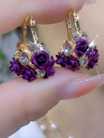 1pair (2pcs) Flower Basket & Red Rose Shaped Dangle Earrings For Women Valentines