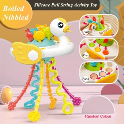 1入組熱塑性聚氨酯拉細繩活動玩具,搞笑卡通鴨設計煮沸玩具適用於兒童