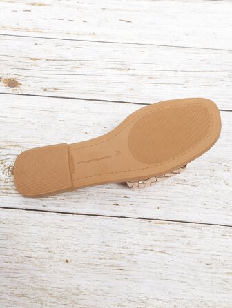 Women's Casual Braided Round Toe Champagne Gold Fashion Flat Home Outdoor Sandals Slipper