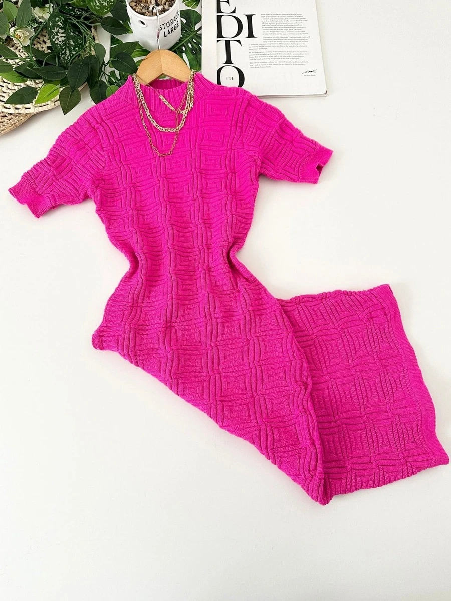 Women Sweater Dresses - 玫紅色 - 查看 1