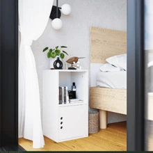 MORU Buró Zawa, Mesita de Noche, Muebles para recamara Moderno Estilo Minimalista, Mesa Auxiliar de Almacenamiento Tipo Librero, buros para recamara, mesa de noche para recamara. - Blanco - Ver 2