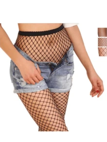 12 Medias Para mujer Tiro Alto de Red Medias de Malla - Negro - Ver 2