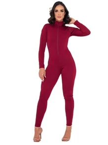 Women Jumpsuits - 酒紅色 - 查看 2