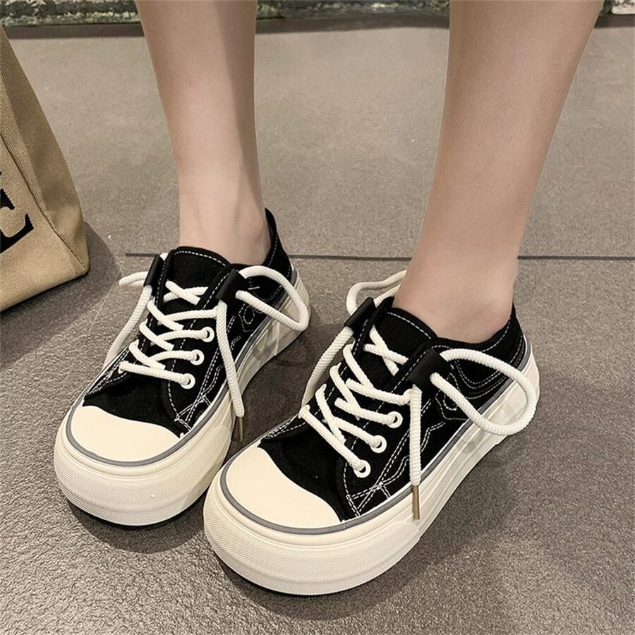Women's Canvas Shoes, Casual Running Shoes, Student Shoes - Black - View 1