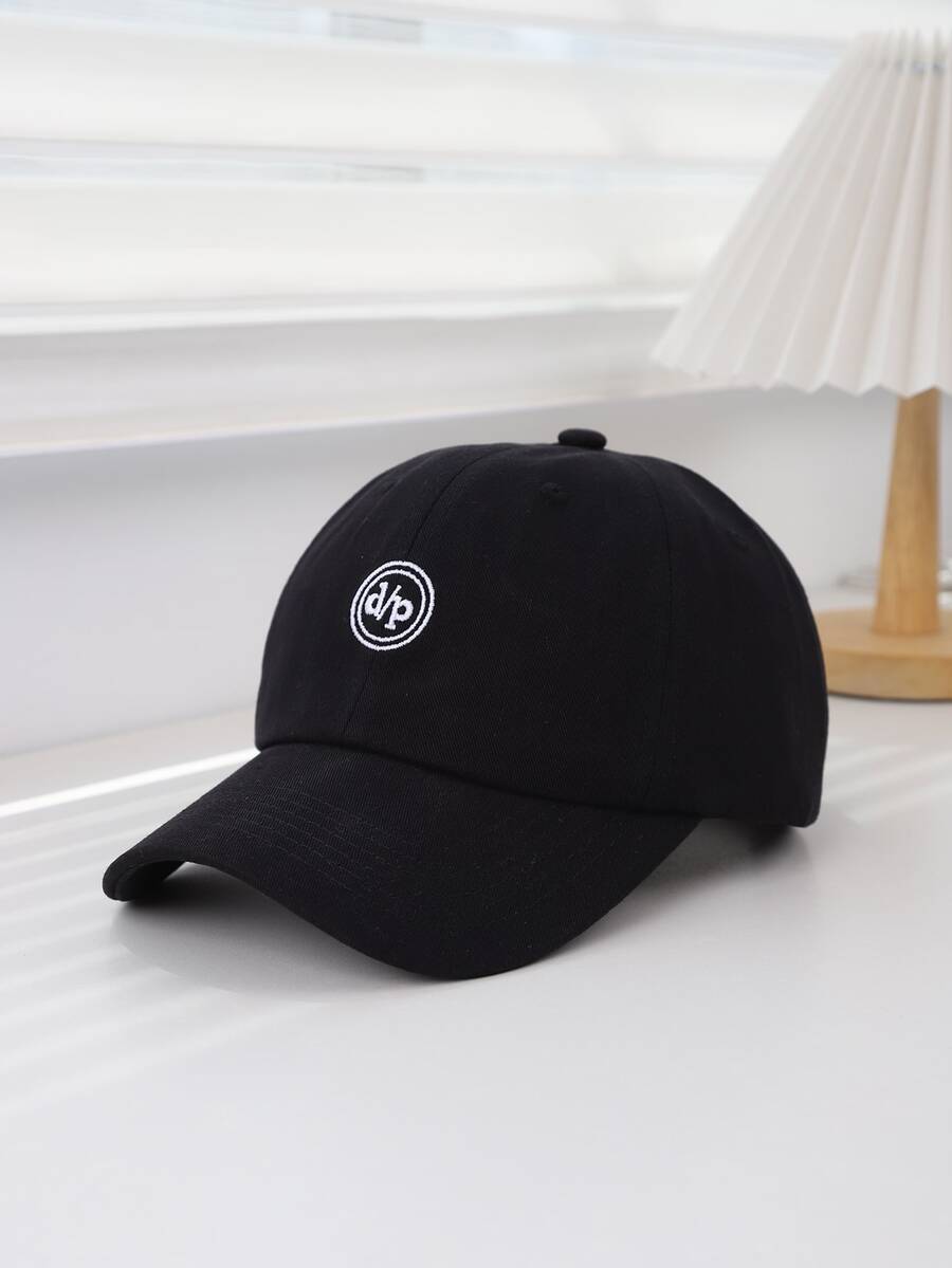 1pc Unisex Large Brim Cap With Letter Design, Sun Protection Baseball Hat, Black - Black - View 1