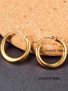 europeo y americano moda sencilla estilo 18K chapado en oro de acero inoxidable unicolor redondo Pendientes , para mujeres acero titanio Pendientes de aro