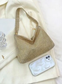 Gold Inlaid Rhinestone Decoration Personalized Simple And Fashionable Shoulder Handbag Suitable For Ladies' Daily Appointments - Gold - View 4