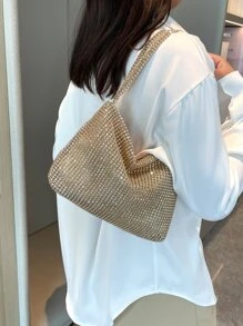 Gold Inlaid Rhinestone Decoration Personalized Simple And Fashionable Shoulder Handbag Suitable For Ladies' Daily Appointments - Gold - View 8