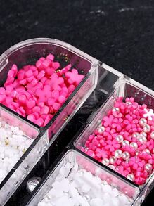 花朵美甲裝飾品，壓克力粉色與白色混色花瓣造型，仿珍珠魚子醬珠飾，3D美甲配件，美甲用品，美甲寶石美甲飾品 - 彩色 - 查看 6