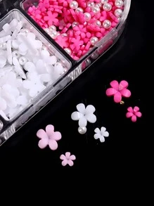 花朵美甲裝飾品，壓克力粉色與白色混色花瓣造型，仿珍珠魚子醬珠飾，3D美甲配件，美甲用品，美甲寶石美甲飾品 - 彩色 - 查看 7