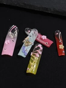 花朵美甲裝飾品，壓克力粉色與白色混色花瓣造型，仿珍珠魚子醬珠飾，3D美甲配件，美甲用品，美甲寶石美甲飾品 - 彩色 - 查看 8