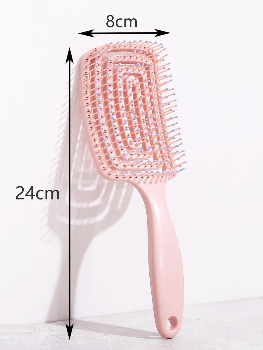 1pc Lady's Pink Hollow Out Design Antistatic Vent Brush With Long