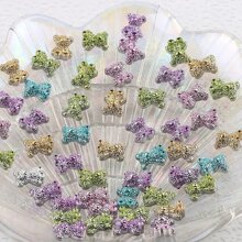 50 Piezas De Pequeños Accesorios De Arte Para Uñas Con Un Diseño En 3d De Ositos De Peluche, Brillosos Y Adorables Para Uñas De Gel O Acrílicas Con Incrustaciones De Diamantes De Imitación - Multicolor - Ver 2