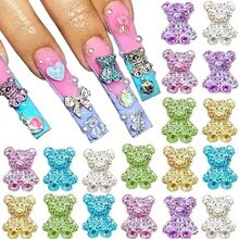 50 Piezas De Pequeños Accesorios De Arte Para Uñas Con Un Diseño En 3d De Ositos De Peluche, Brillosos Y Adorables Para Uñas De Gel O Acrílicas Con Incrustaciones De Diamantes De Imitación - Multicolor - Ver 7