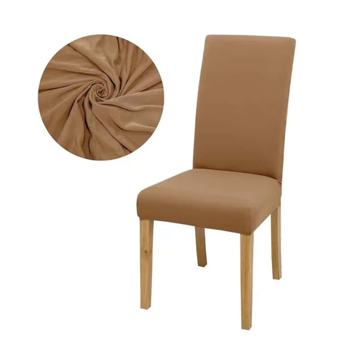 1pc Solid Dining Room Chair Cover Stretch Jacquard Parson Chair Slipcover Removable Washable Chair Protector For Home, Restaurant - Camel - View 1