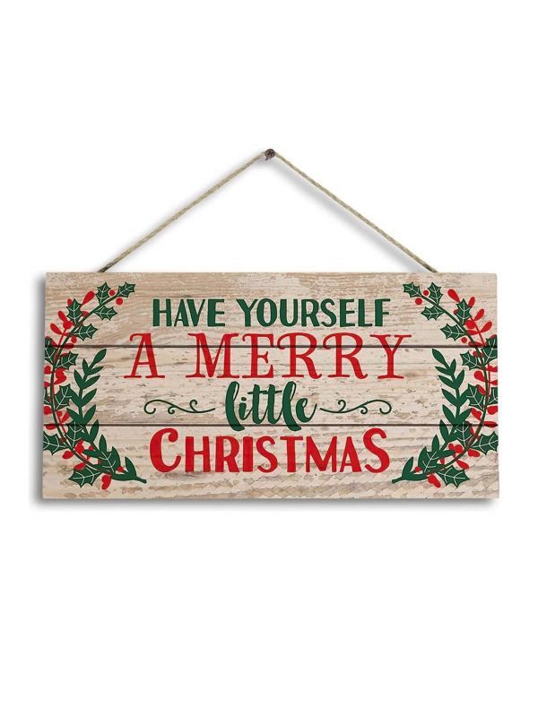 1Pc Merry Christmas Wood Sign,Flower Wooden Plaque Hanging Wall Art , Welcome Signs For Door Home Decoration,Christmas