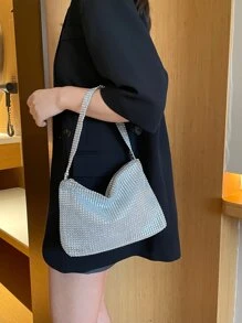 水鑽裝飾晚會包,金屬亮絲手拿包適合派對,女性優雅錢包適合婚禮