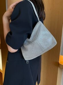 水鑽裝飾晚會包,金屬亮絲手拿包適合派對,女性優雅錢包適合婚禮